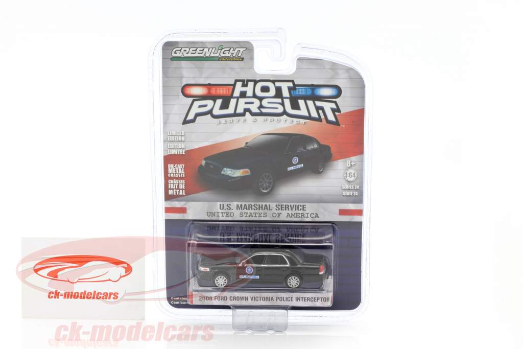 Ford Crown Victoria Police Interceptor ano de construção 2008 preto 1:64 Greenlight