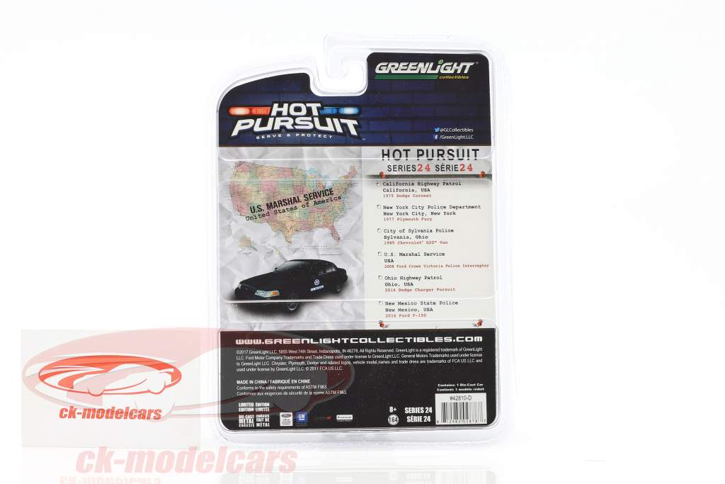 Ford Crown Victoria Police Interceptor ano de construção 2008 preto 1:64 Greenlight