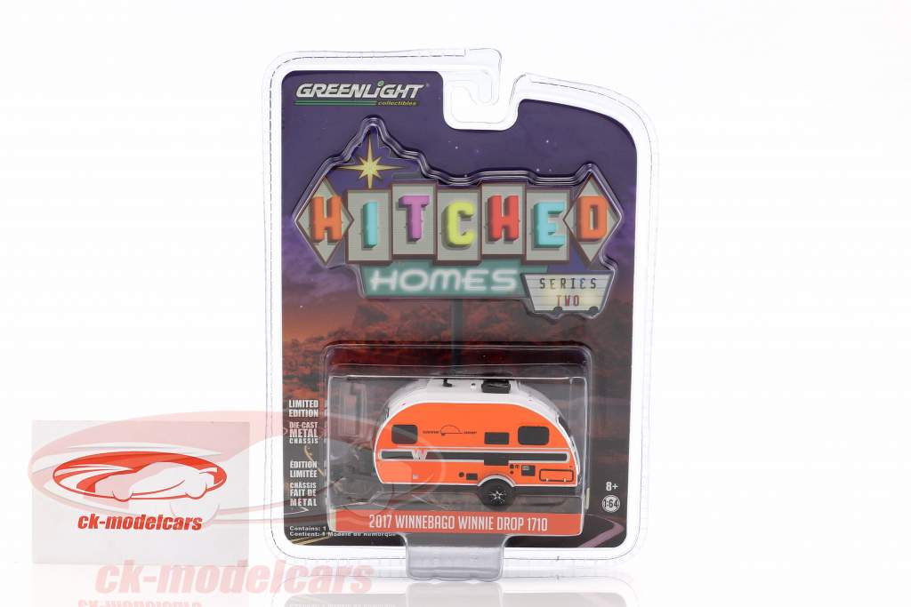 Winnebago Winnie Drop 1710 caravan year 2017 orange / white 1:64 Greenlight