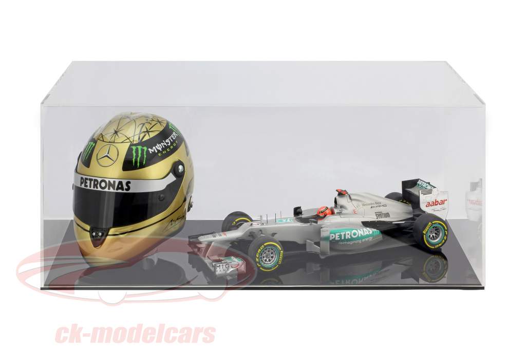 hoog kwaliteit vitrine voor 1 helm in schaal 1:2 en 1 Modelcar in schaal 1:18 zwart SAFE