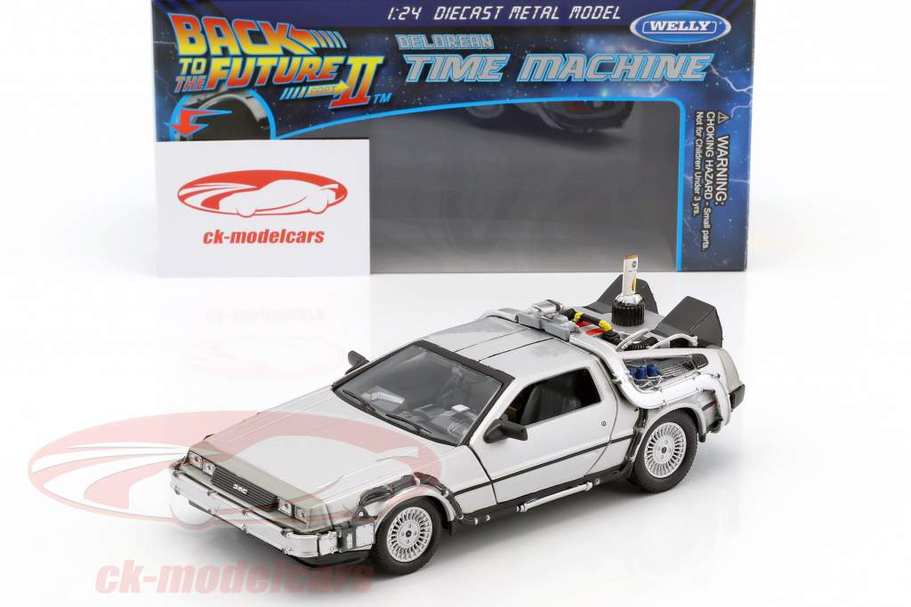 DeLorean Time Machine Flying Wheel Version Back to the Future II (1989) argent métallique 1:24 Welly