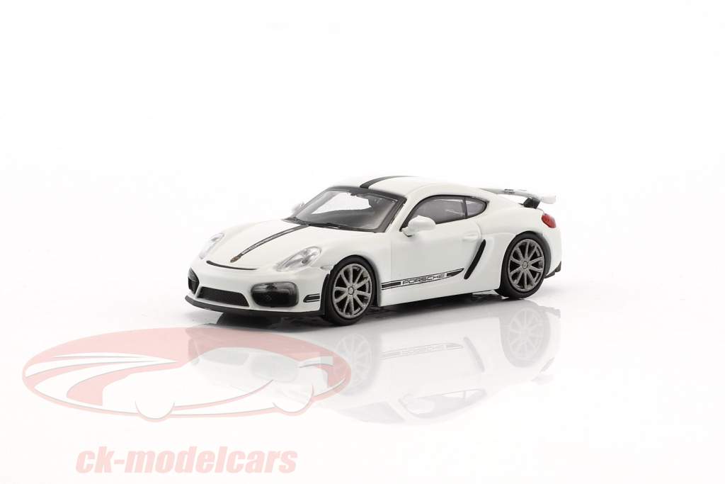 Porsche Cayman GT4 Construction year 2016 white with black stripes 1:87 Minichamps