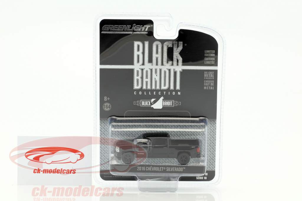 Chevrolet Silverado Opførselsår 2016 sort 1:64 Greenlight