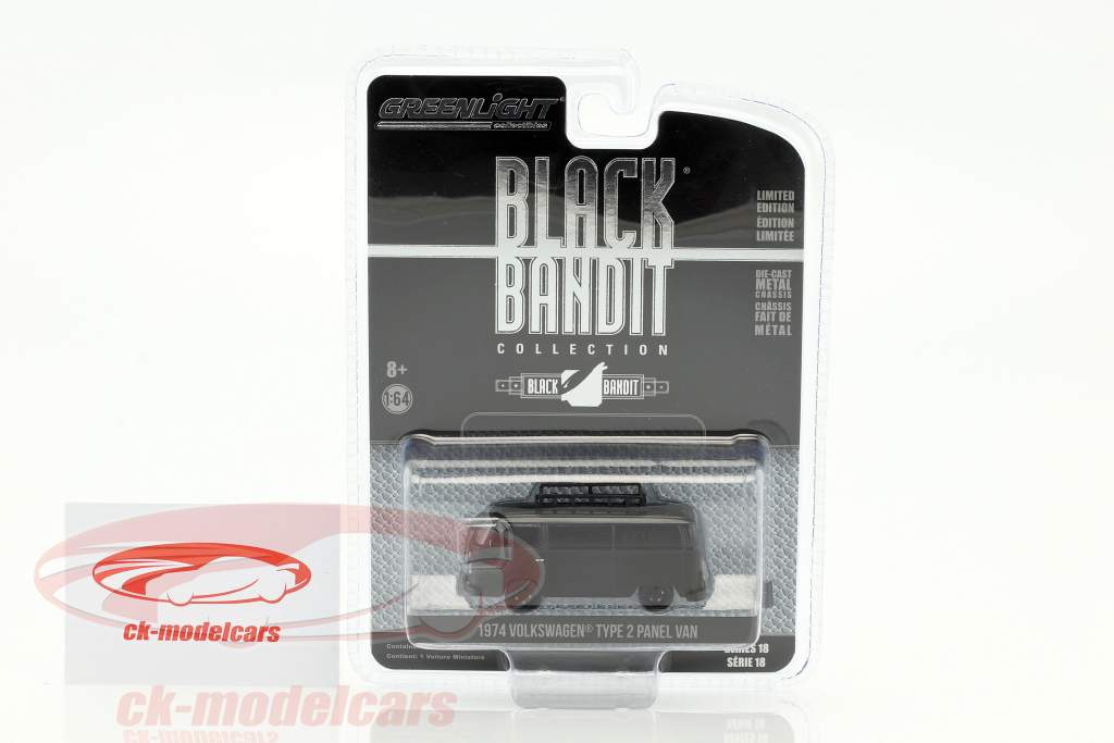 Volkswagen Type 2 panel van Opførselsår 1974 mat sort 1:64 Greenlight