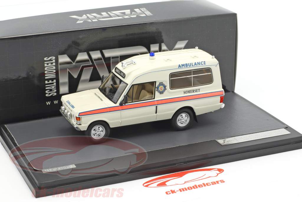 Land Rover Range Rover Herbert Lomas Somerset Ambulance Service ano de construção 1972 branco 1:43 Matrix