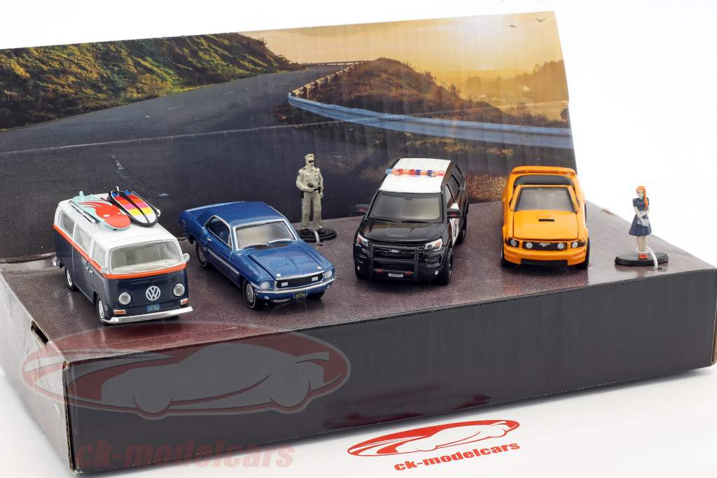 4-Car Set Pacific Coast Highway Road Trip 1:64 Greenlight