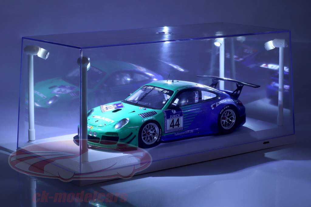 enkeltværelse udstillingsvindue hvid med 4 Led Lamper til modelcars i skala 1:18 Triple9
