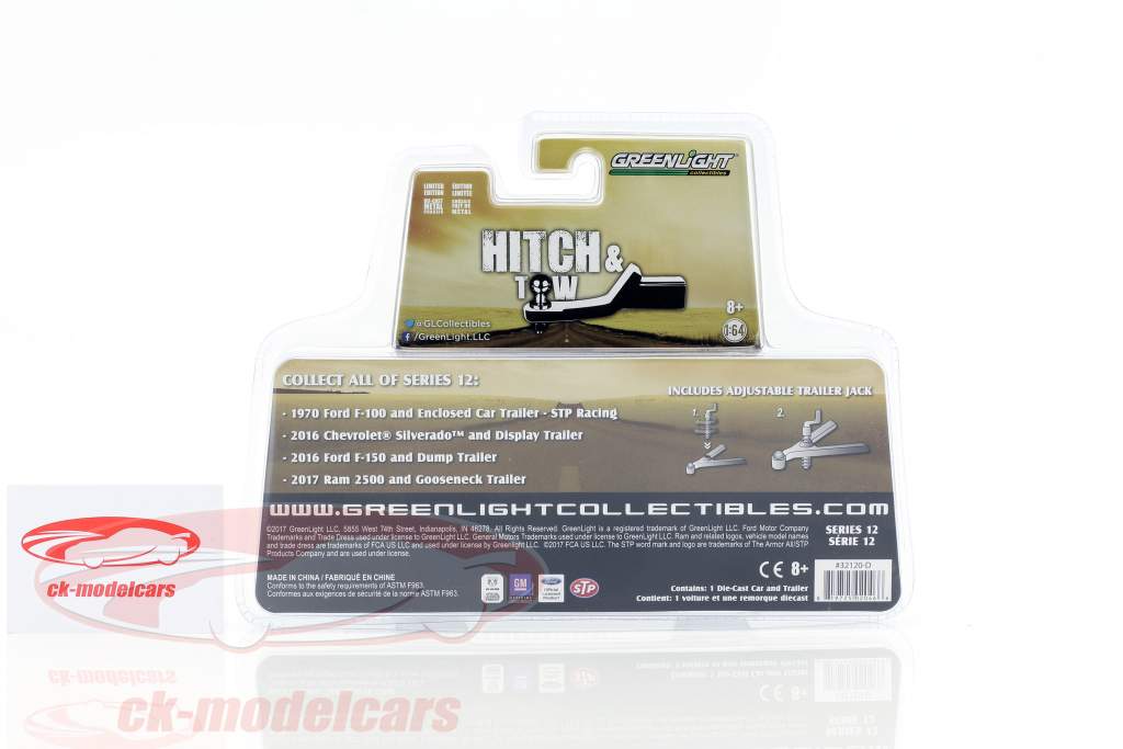 Dodge Ram 2500 ano de construção 2017 com gooseneck reboque verde metálico / prata 1:64 Greenlight