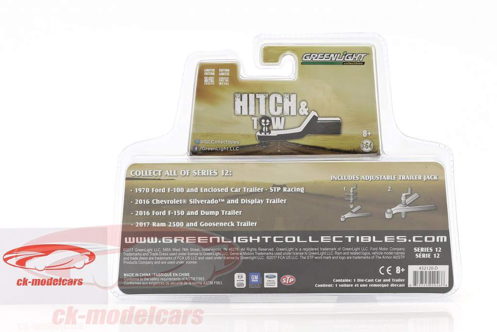 Dodge Ram 2500 ano de construção 2017 com trailer verde metálico / verde jantes 1:64 Greenlight