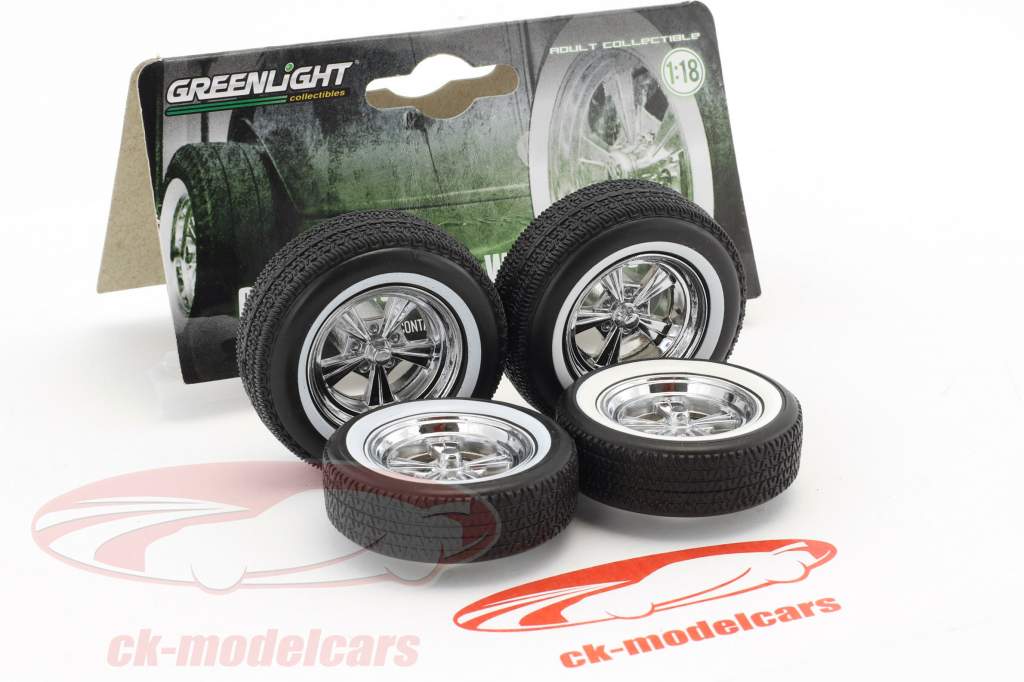 Custom Hot Rod Chrome Five-Spoke rueda y neumático Set 1:18 Greenlight