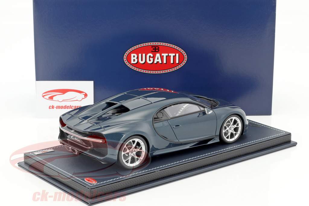 Bugatti Chiron azul carboxílico con escaparate 1:18 MR Models
