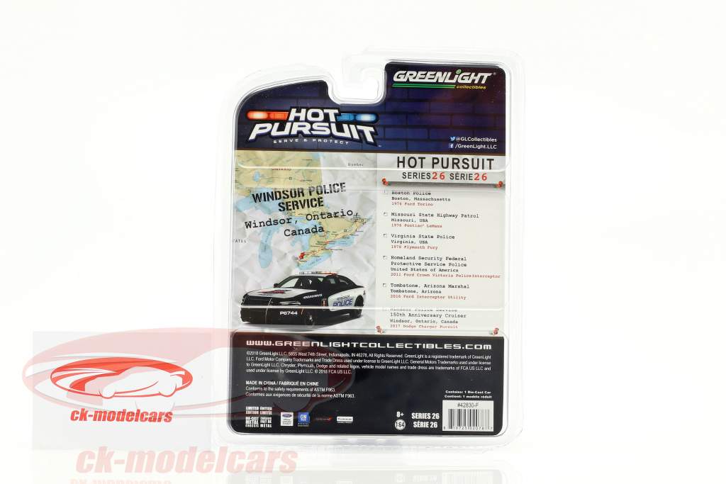 Dodge Charger Pursuit Windsor 警察 年 2017 1:64 Greenlight