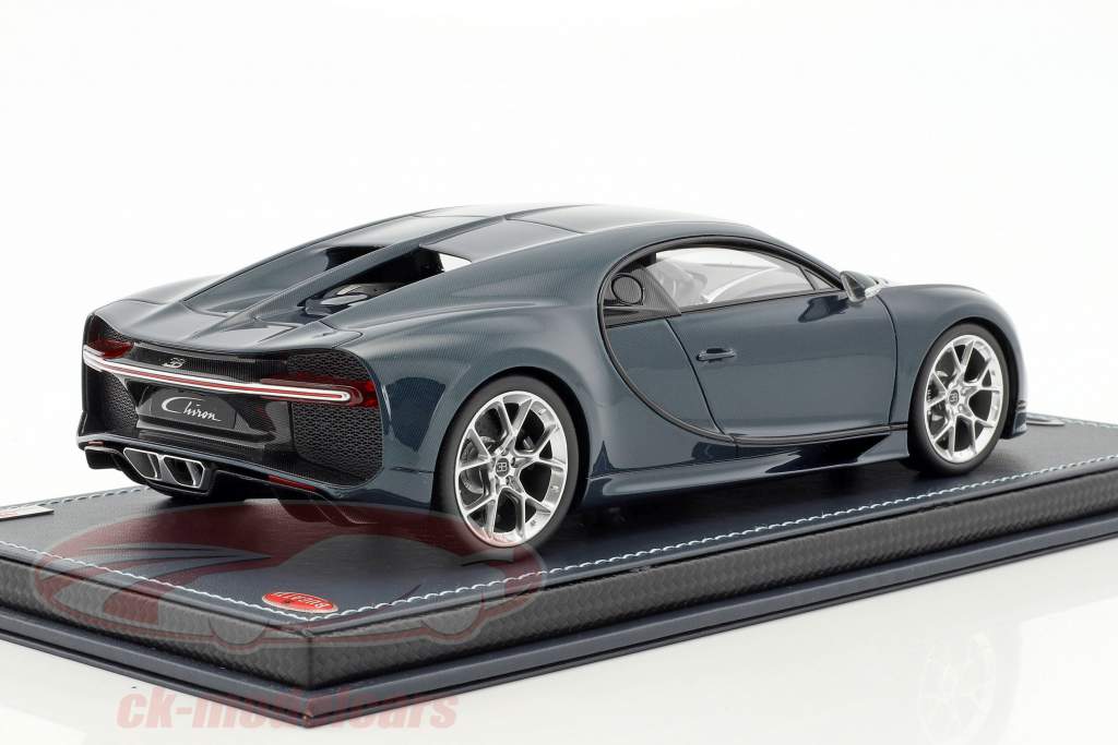 Bugatti Chiron bleu carboxylique avec vitrine 1:18 MR Models