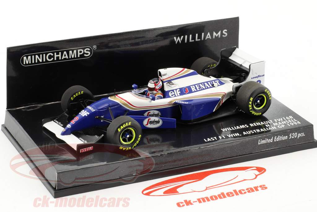 ミニカー MINICHAMPS Williams Renault FW16 (1/43) Minichamps 1:43 Nigel Mansell Williams FW16B #2 Last Win