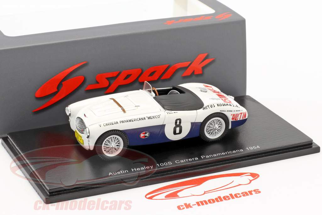 Austin Healey 100S #8 Carrera Panamericana 1954 Shelby, Jackson-Moore 1:43 Spark