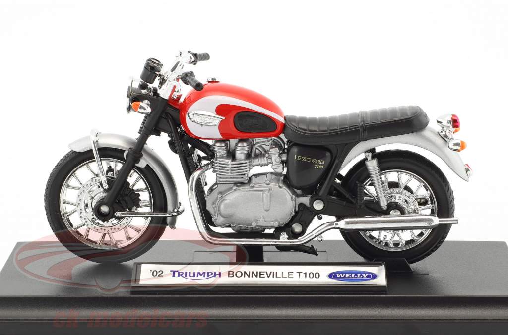 Triumph Bonneville T100 anno di costruzione 2002 rosso / argento / nero 1:18 Welly