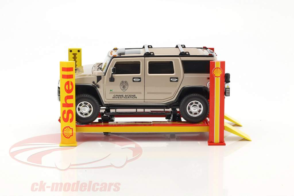 可调整的 四柱 液压坡道 Shell 红 / 黄 为 模型车 在 1:18 Greenlight