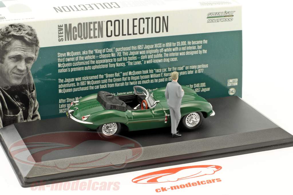 Steve McQueen's Jaguar XKSS année de construction 1957 vert avec Steve McQueen figure 1:43 Greenlight