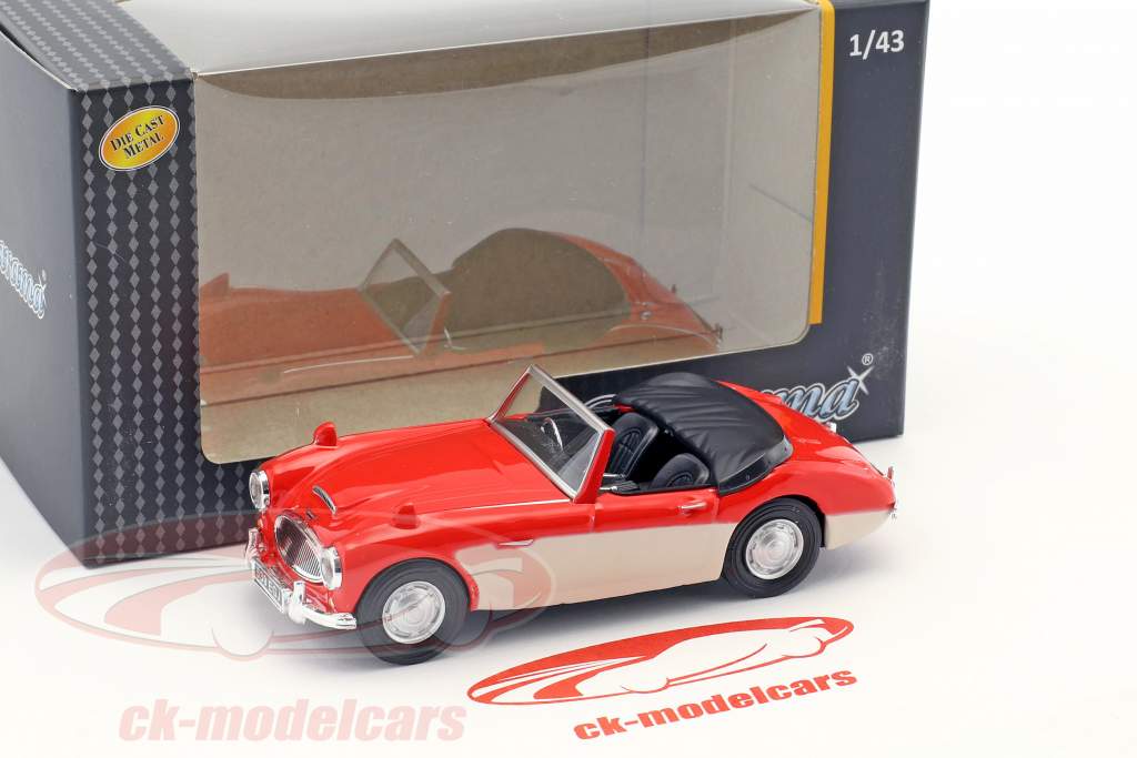 Austin Healey Cabriolet åbent top rød / creme hvid 1:43 Cararama