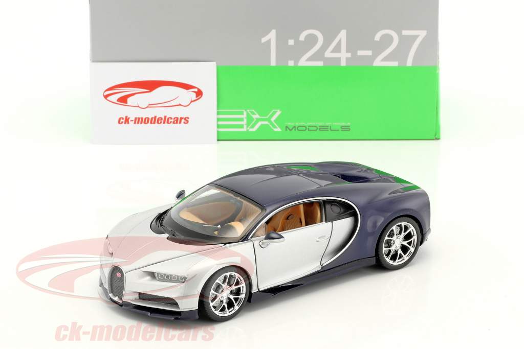 Bugatti Chiron ano de construção 2017 prata / azul 1:24 Welly