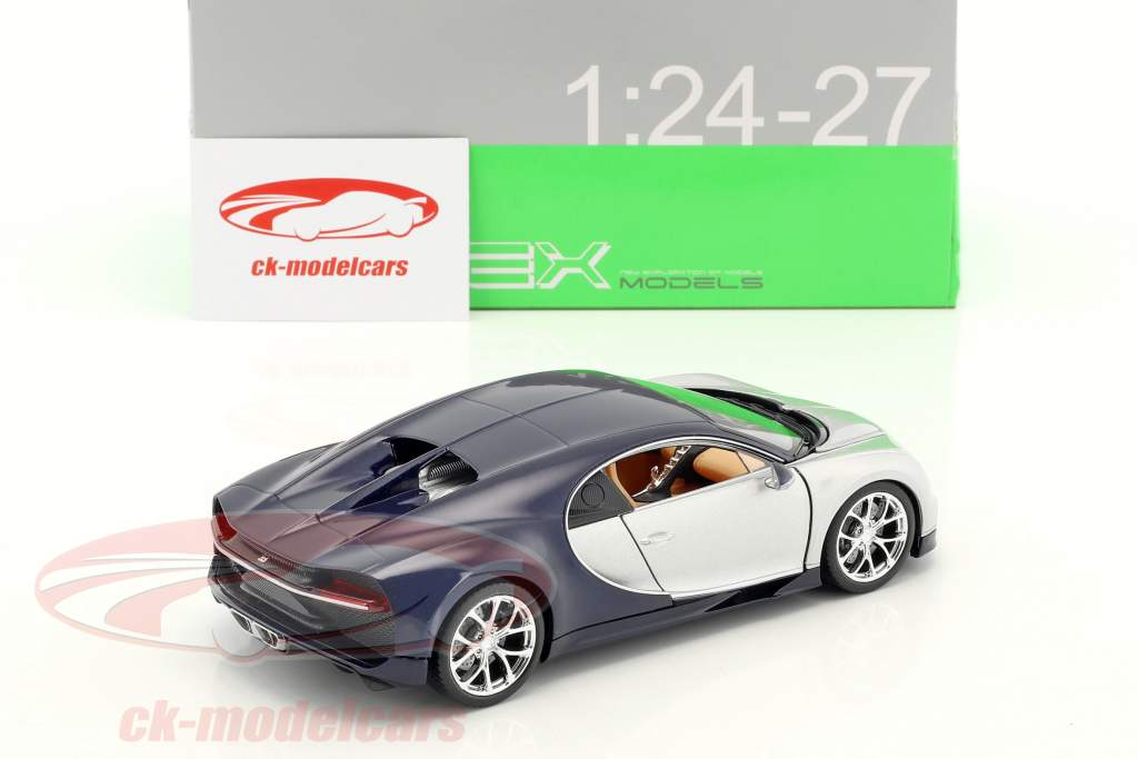 Bugatti Chiron année de construction 2017 argent / bleu 1:24 Welly