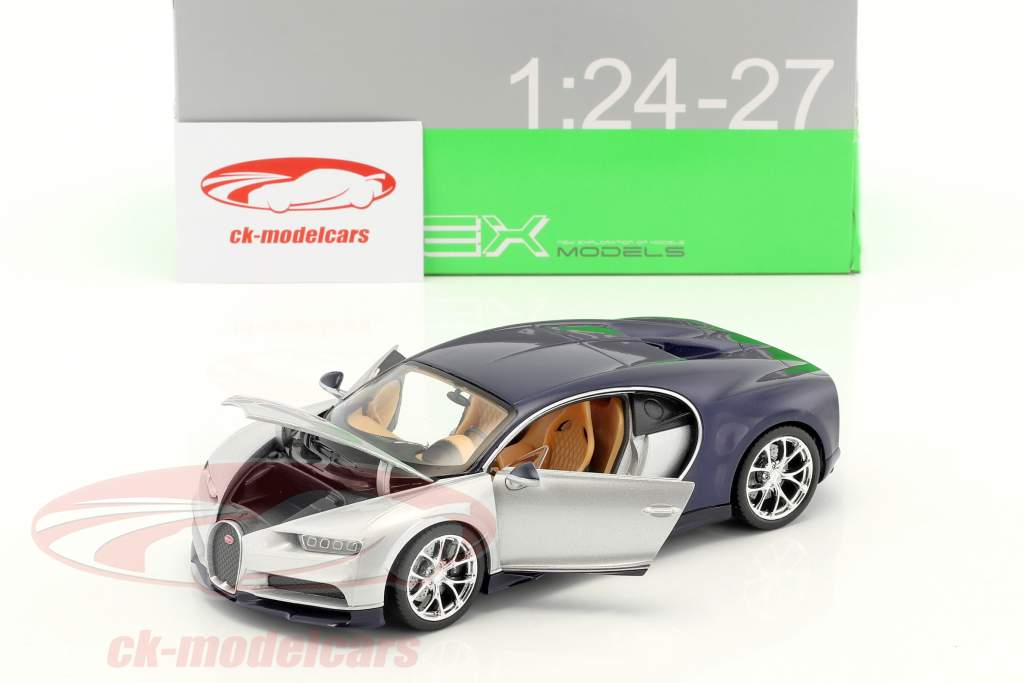 Bugatti Chiron Opførselsår 2017 sølv / blå 1:24 Welly