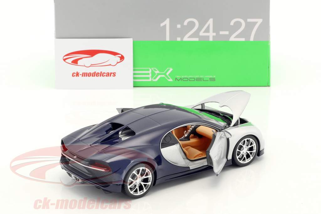 Bugatti Chiron année de construction 2017 argent / bleu 1:24 Welly
