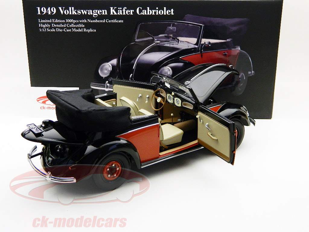 . Volkswagen Beetle Cabriolet År 1958 sort - rød / sort - rød SunStar 1:12