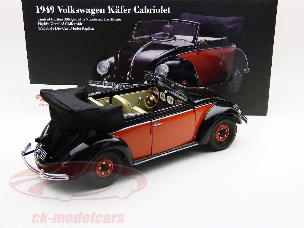 。フォルクスワーゲンビートルカブリオレ1958年黒 - 黒/赤 - 赤サンスター1時12分