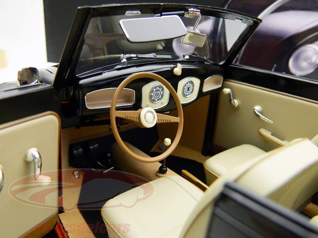 。フォルクスワーゲンビートルカブリオレ1958年黒 - 黒/赤 - 赤サンスター1時12分