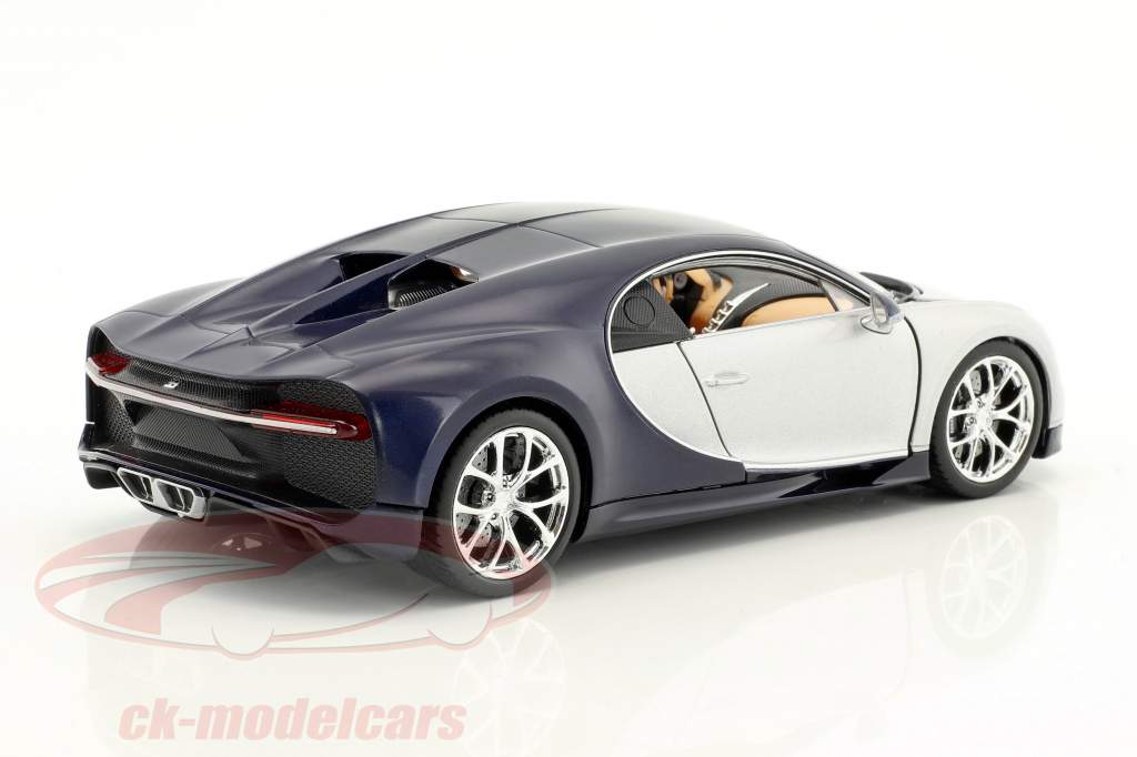 Bugatti Chiron ano de construção 2017 prata / azul 1:24 Welly