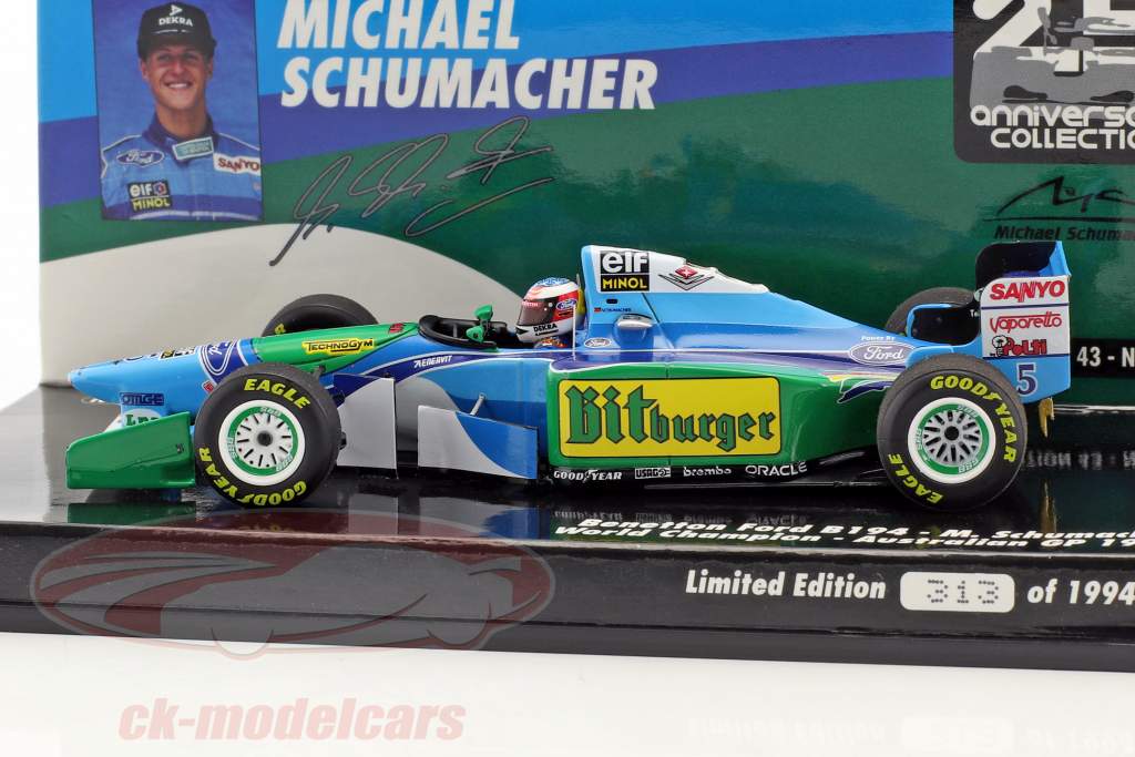 Michael Schumacher Benetton B194 #5 australiano GP campeão do mundo fórmula 1 1994 1:43 Minichamps