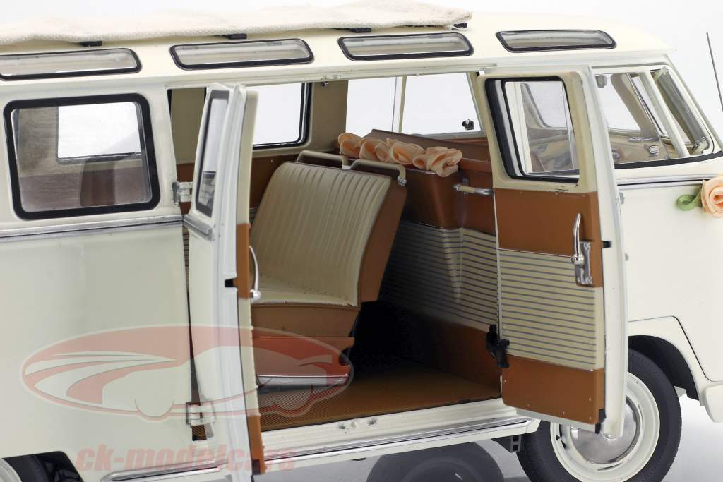 Volkswagen VW T1 Samba Bus Baujahr 1962 Wedding Version white 1:12 SunStar