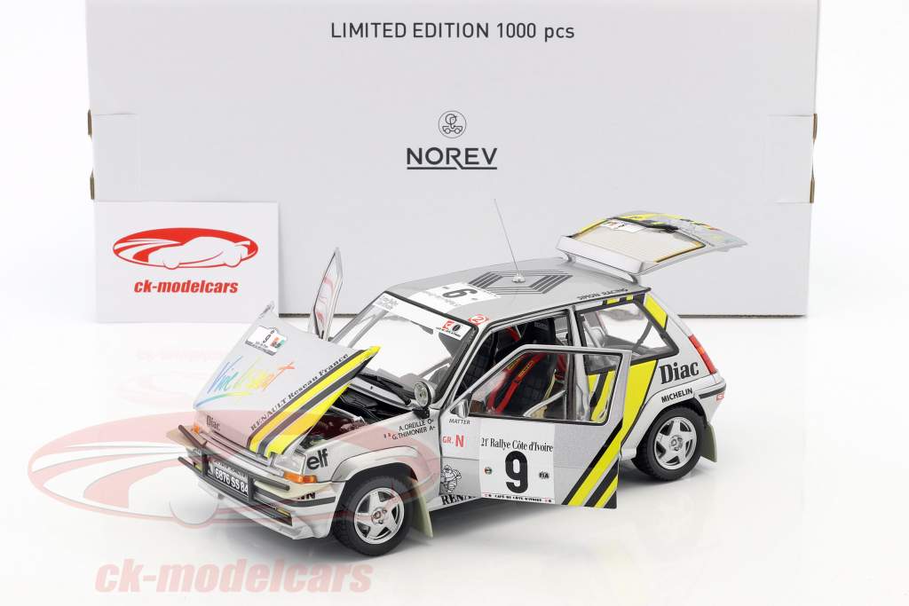 Renault Super 5 GT Turbo #9 gagnant rassemblement côte-d&#39;Ivoire 1989 Oreille, Thimonier 1:18 Norev