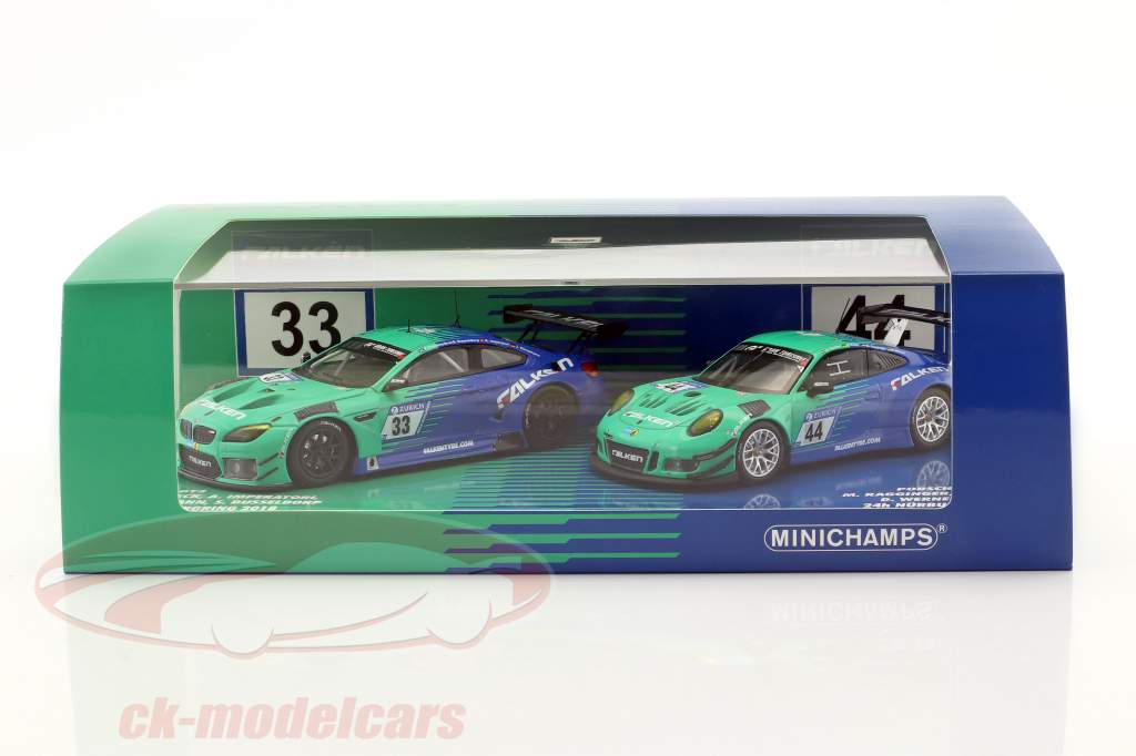 2-Car Set BMW M6 GT3 #33 & Porsche 911 GT3 R #44 Nürburgring 2018 Falken Motorsports 1:43 Minichamps