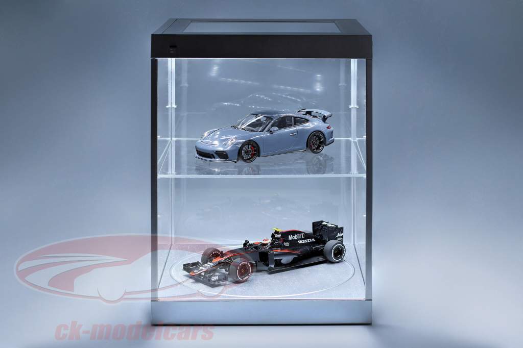Einzelvitrine mit LED-Beleuchtung und Drehteller für Modellautos im Maßstab 1:18 silber Triple9