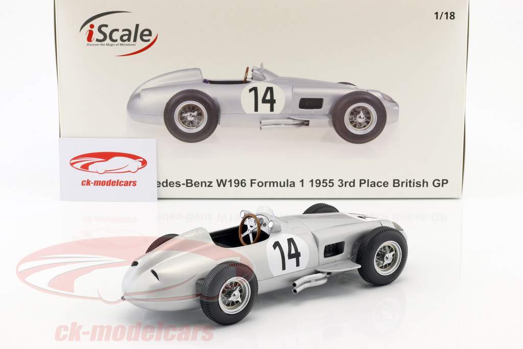 Karl Kling Mercedes-Benz W196 #14 tercero británico GP fórmula 1 1955 1:18 iScale