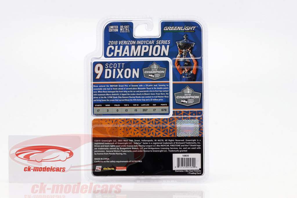 Scott Dixon Honda #9 kampioen Indycar Series 2018 1:64 Greenlight