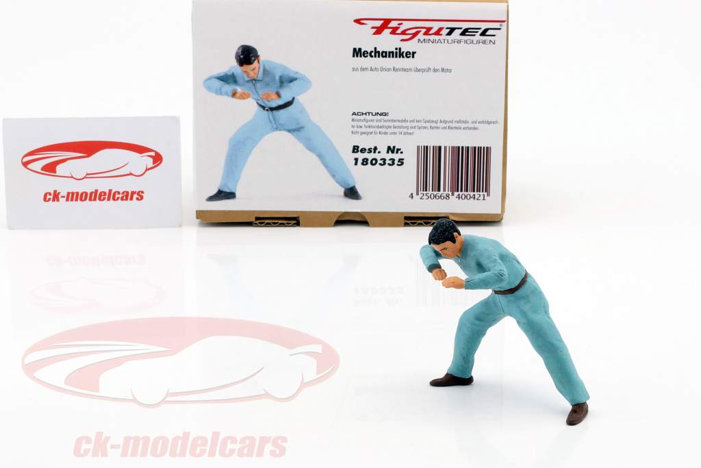 Auto Union mechanic figure checks the engine 1:18 Figutec Figures