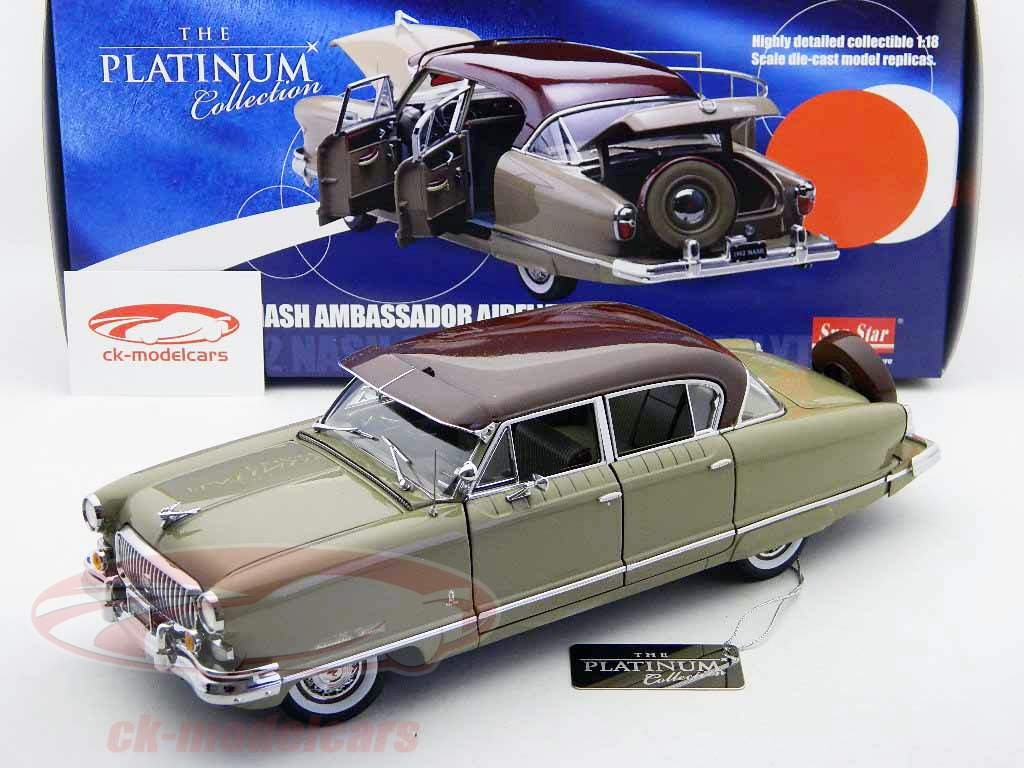 Nash Ambassador Airflyte Jaar 1952 bruin / bruin - donker rood / donkerrood 1:18 SunStar