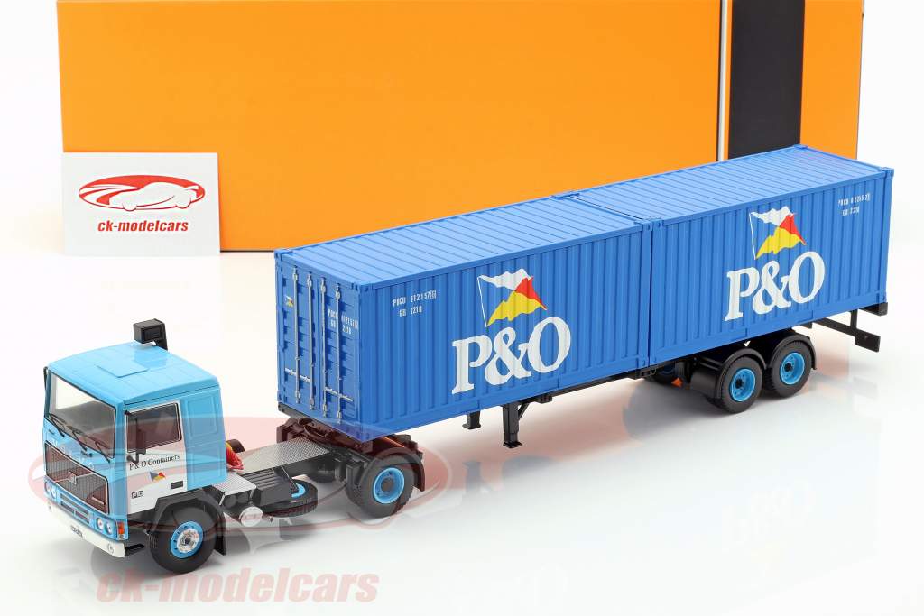 Volvo F10 camion con P&O camion container anno di costruzione 1983 blu 1:43 Ixo