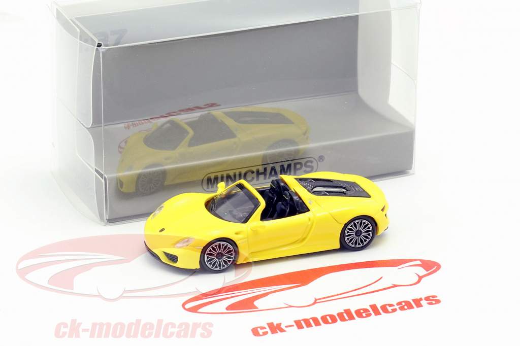 Porsche 918 Spyder Opførselsår 2015 gul 1:87 Minichamps
