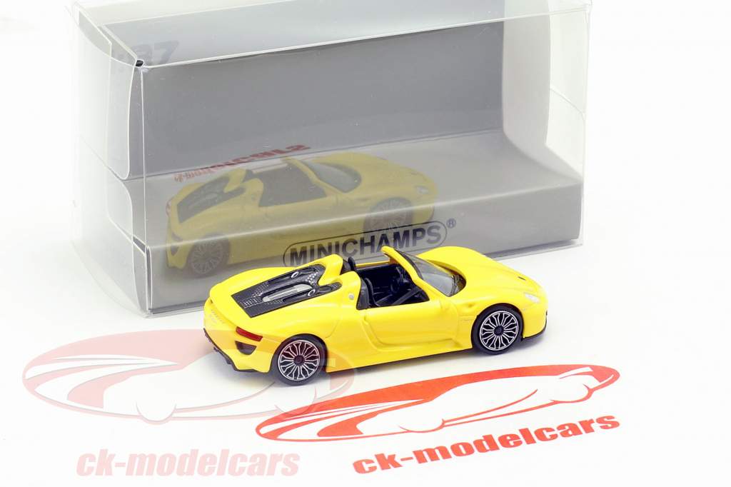 Porsche 918 Spyder Opførselsår 2015 gul 1:87 Minichamps