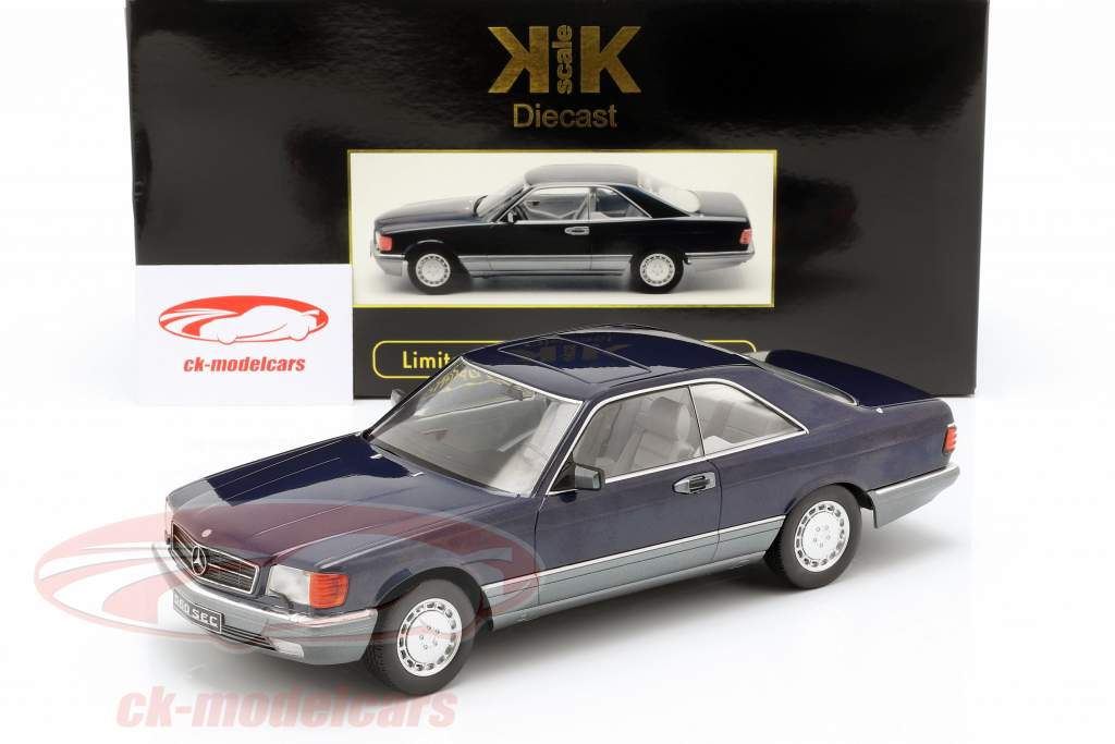 Mercedes-Benz 560 SEC C126 Opførselsår 1985 blå metallisk 1:18 KK-Scale