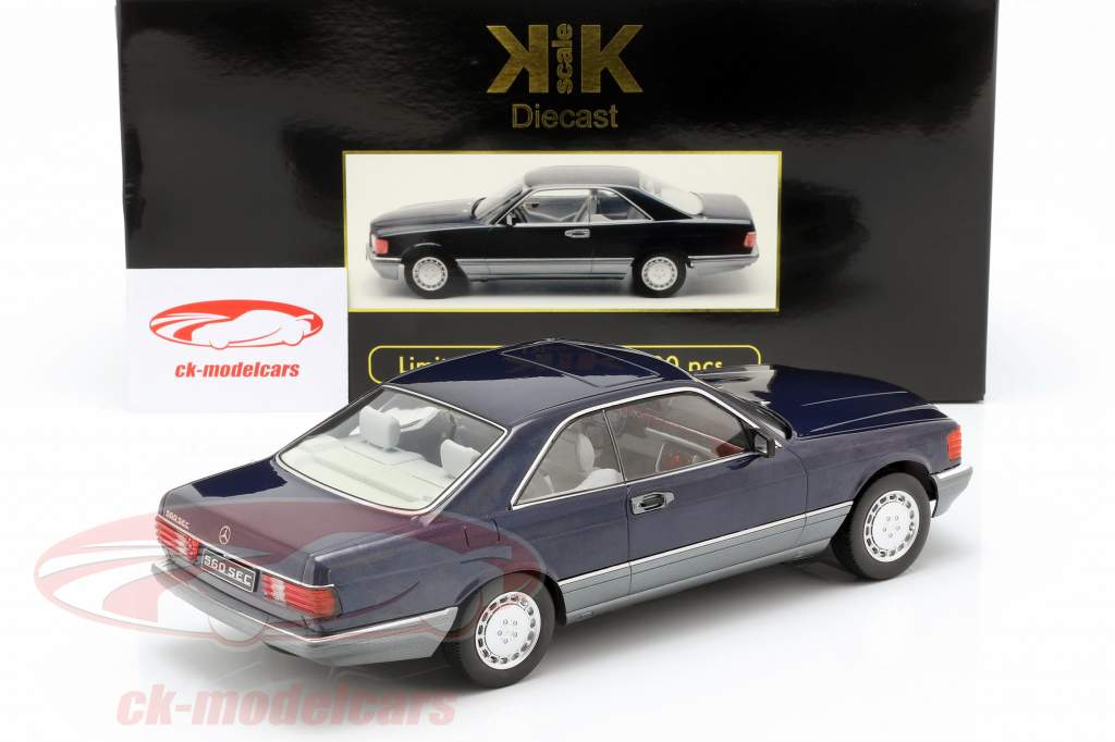 Mercedes-Benz 560 SEC C126 Opførselsår 1985 blå metallisk 1:18 KK-Scale