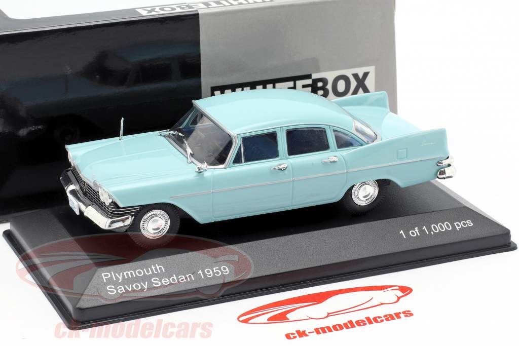 Plymouth Savoy sedan Bouwjaar 1959 lichtblauw 1:43 WhiteBox