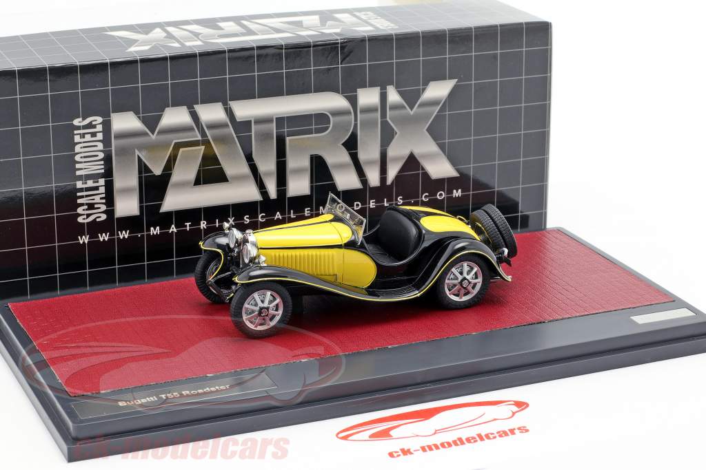 Bugatti T55 Roadster Opførselsår 1932 gul / sort 1:43 Matrix