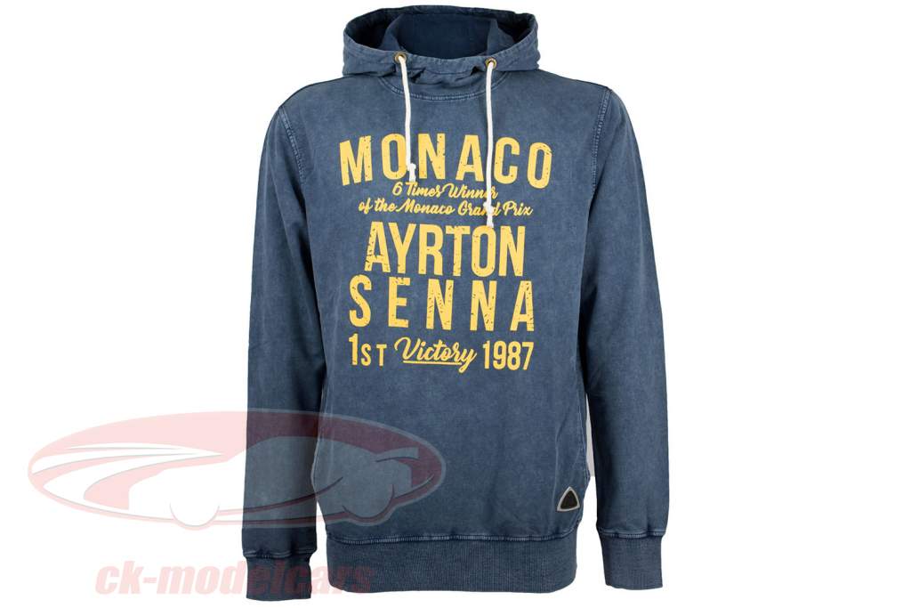 Ayrton Senna sweat à capuche 1er victoire Monaco GP formule 1 1987 bleu / jaune