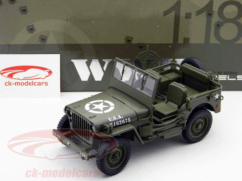 EE.UU. EJERCITO Willys Jeep cuarto camión verde 1:18 Welly