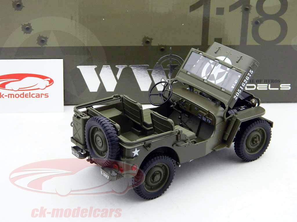 EE.UU. EJERCITO Willys Jeep cuarto camión verde 1:18 Welly